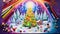 Illustrate a stunning Christmas tree drawing set on a vibrant color table