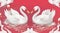 Illustrate a vector pattern of white and red swans forming a heart shape in a pond