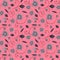 Illustrated abstract seamless floral background, gray and pink