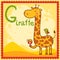 Illustrated alphabet letter G and giraffe.