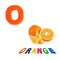 Illustrated alphabet letter o and orange on white