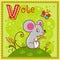 Illustrated alphabet letter V and vole.