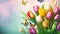 illustrated blooming tulip flowers with butterflies forming a frame