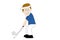 Illustrated cartoon man driving golf ball off tee