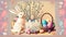 Illustrated Easter bunny suitable as a background