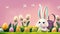 illustrated easter colorful background with egg and bunny