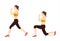 Illustrated exercise guide by healthy woman doing Lunges Workout in 2 steps.