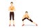 Illustrated exercise guide by healthy woman doing Side Lunges Workout in 2 steps.