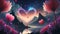 illustrated fantasy animated background with a heart around