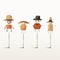 Illustrated Folk Characters: Scarecrow Costumes And Wood Grain Hats