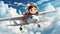 illustrated girl in air plane between envelopes