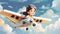 illustrated girl in air plane between envelopes