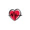 Illustrated heart with ekg, vector cardiology icon.