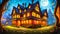 illustrated house at night with glowing windows