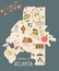 Illustrated map of Atlanta with famous symbols