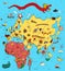 Illustrated Map of Europe, Asia and Africa