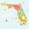 An Illustrated map of Florida with destinations