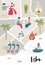 Illustrated Map of Lisbon with cute and fun hand drawn characters, local plants and elements. Color vector illustration