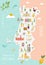 Illustrated map of Portugal with icons, cities