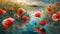 illustrated painted background of red poppies