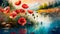 illustrated painted background of red poppies