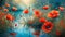 illustrated painted background of red poppies