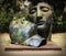 Illustrated painting of bronze sculptures by artist Igor Mitoraj. Pompeii ruins art installation.
