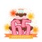 The illustrated picture with the cake, a number of sixty five, f