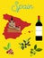 Illustrated poster of Spain. Spanish landmarks.