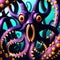Illustrated purple octopus with orange eyes