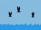 Illustrated Sea Birds Soar Over Waves