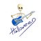 Illustrated skeleton with blue electric guitar Halloween