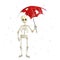 Illustrated skeleton in rain with break umbrella Halloween