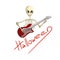 Illustrated skeleton with red electric guitar Halloween