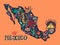 Illustrated stylized map of Mexico.