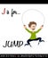 Illustrated vocabulary worksheet card J is for JUMP