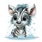 Illustrated zebra foal amidst glistening bubbles, showcasing whimsy and intricate design details.