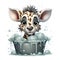 Illustrated zebra foal amidst glistening bubbles, showcasing whimsy and intricate design details.