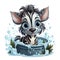 Illustrated zebra foal amidst glistening bubbles, showcasing whimsy and intricate design details.