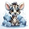 Illustrated zebra foal amidst glistening bubbles, showcasing whimsy and intricate design details.