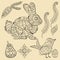 Illustration of_1_animal and plant ornament rodent, hare, and pl