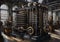 illustration of a 19th century difference engine type mechanical steampunk computer