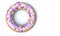 Illustration of a 3D render created as a result of a colored confectionery donuts view from different sides on a white background.