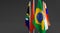 Illustration 3d render, Flags of the five countries of the Brics,