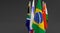 Illustration 3d render, Flags of the five countries of the Brics,