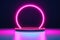 illustration of 3d rendering abstract podium neon circle tunneling lights for ecommerce signs retail