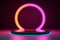 illustration of 3d rendering abstract podium neon circle tunneling lights for ecommerce signs retail