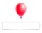 Illustration, 3d, white blank congratulatory banner and a bright red balloon. Festive background, minimal design