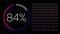 The illustration of 84 percent 84% is a vector in a circle with a purple, blue, green, white a dark black background. The stat h