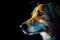 An Illustration of abstract digital Dog concept on black background, Humanly enhanced AI Generated image